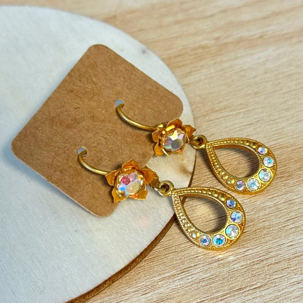 Delicate Vintage Gold Flower Crystal Earrings